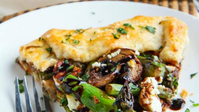 Asparagus and Mushroom Galette with Bacon, Goat Cheese and Balsamic Reduction