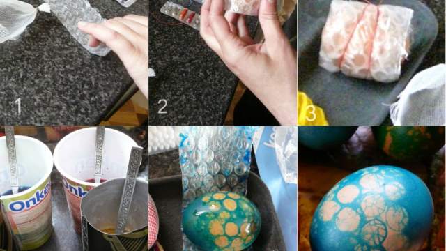 Идея за боядисване на великденски яйца с bubble wrap